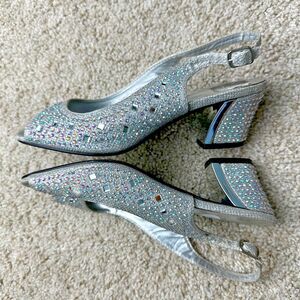 Bella Hanna Rhinestone Slingback Open Toe Special Occassion Heels Girls Size 5.5